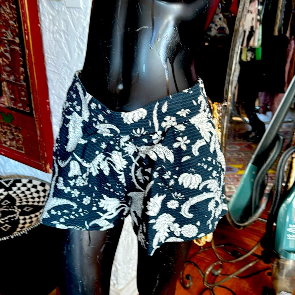 Navy and white paisley shorts